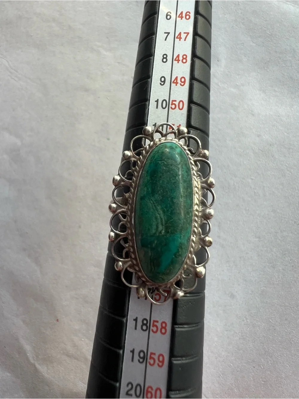 Artisan Signed Silver Ring with Teal-Green Oval Stone